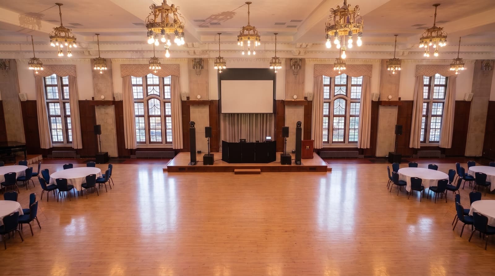 Rogel Ballroom at University of Michigan before Amped production lighting